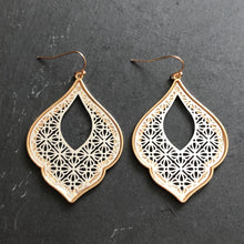 Load image into Gallery viewer, Naya ethnic inspired metallic tear drop earrings silver and gold