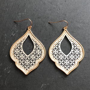 Naya ethnic inspired metallic tear drop earrings silver and gold