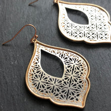 Load image into Gallery viewer, Naya ethnic inspired metallic tear drop earrings silver and gold