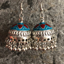 Load image into Gallery viewer,  Dhara hand painted jhumka earrings in blue