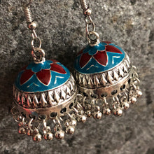 Load image into Gallery viewer, Dhara hand painted jhumka earrings in blue