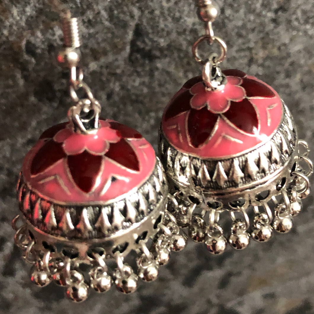 Dhara hand painted jhumka earrings in pink
