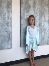Load image into Gallery viewer, Saeta mint satin pearl bead trimmed womens beachwear resort wear beach kaftan in a matching mommy and me set