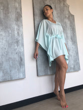 Load image into Gallery viewer, Saeta mint satin pearl bead trimmed womens beachwear resort wear beach kaftan in a matching mommy and me set