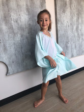 Load image into Gallery viewer, Saeta mint satin pearl bead trimmed womens beachwear resort wear beach kaftan in a matching mommy and me set