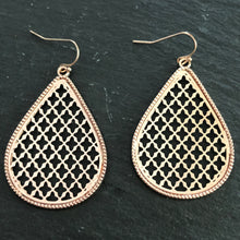 Load image into Gallery viewer, Roya ethnic inspired metallic tear drop dangle earrings in rose gold