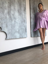 Load image into Gallery viewer, Saeta lilac satin pearl trimmed belted drawstring womens beachwear resort wear beach kaftan in a matching mommy and me set