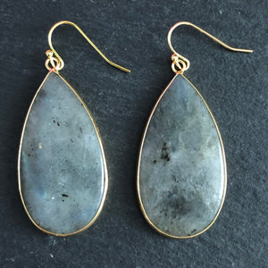 Damara natural stone tear drop dangle earrings with Labradorite