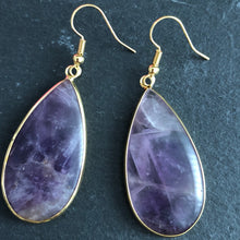 Load image into Gallery viewer, Damara natural stone tear drop dangle earrings with amethyst