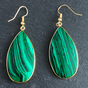 Damara natural stone tear drop dangle earrings with malachite