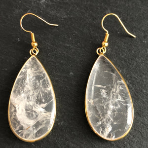 Damara natural stone tear drop dangle earrings in crystal