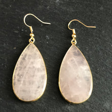 Load image into Gallery viewer, Damara natural stone tear drop dangle earrings with pink quartz