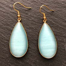 Load image into Gallery viewer, Damara natural stone tear drop dangle earrings in Cats Eye
