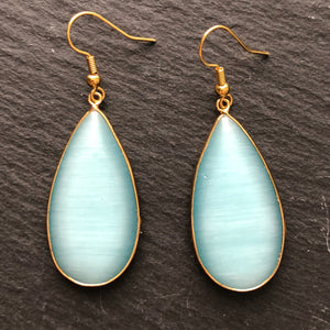 Damara natural stone tear drop dangle earrings in Cats Eye