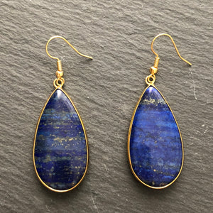 Damara natural stone tear drop dangle earrings withLapis Lazuli