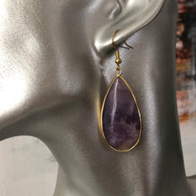 Load image into Gallery viewer, Damara natural stone tear drop dangle earrings with amethyst
