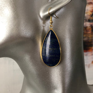 Damara natural stone tear drop dangle earrings with Lapis Lazuli