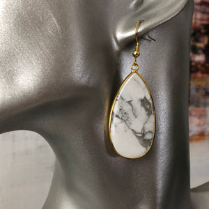 Damara natural stone tear drop dangle earrings with White Turquoise