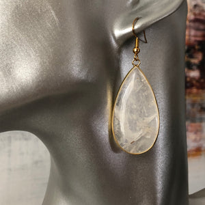 Damara natural stone tear drop dangle earrings with crystal