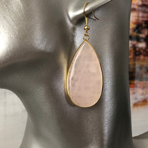 Damara natural stone tear drop dangle earrings with pink quartz