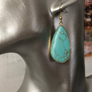 Damara natural stone tear drop dangle earrings with turquoise