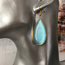 Load image into Gallery viewer, Damara natural stone tear drop dangle earrings in Cats Eye