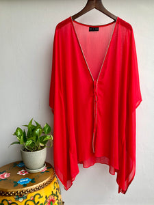 Elysia red crepe chiffon rhinestone trimmed womens beachwear beach kaftan