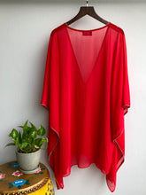 Load image into Gallery viewer, Elysia red crepe chiffon rhinestone trimmed womens beachwear beach kaftan