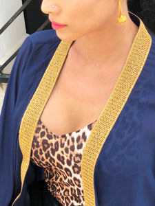 Isadora navy crepe chiffon gold saree trimmed womens beachwear beach kaftan robe