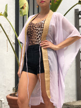 Load image into Gallery viewer, Saira pale lilac lurex gold saree trim petite womens beachwear resort wear beach kaftan