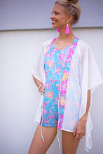 Load image into Gallery viewer, Lestari white crepe chiffon batik trimmed womens beachwear resort wear beach kaftan
