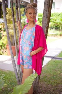 Utama fuchsia chiffon batik trimmed womens beachwear resort wear beach kaftan