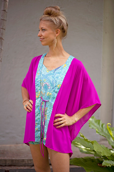 Ratih orchid purple chiffon batik trimmed womens beachwear resort wear beach kaftan