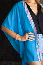 Load image into Gallery viewer, Utama ocean blue chiffon batik trimmed womens beachwear resort wear beach kaftan