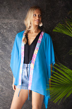 Load image into Gallery viewer, Lestari ocean blue chiffon batik trimmed womens beachwear resort wear beach kaftan
