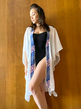 Load image into Gallery viewer, Onism collection white lurex chiffon with parang batik trim womens beachwear resort wear beach kaftan in a matching mommy and me set
