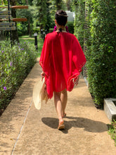 Load image into Gallery viewer, Elysia red crepe chiffon rhinestone trimmed womens beachwear beach kaftan