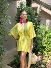 Load image into Gallery viewer, Estrelle yellow satin belted drawstring womens beachwear beach kaftan