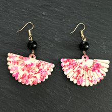 Load image into Gallery viewer, Mini Hidemi ethnic-inspired hand floral fan shaped wooden earrings in pink
