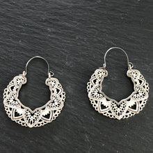 Load image into Gallery viewer, Medina silver boho crescent mandala earrings