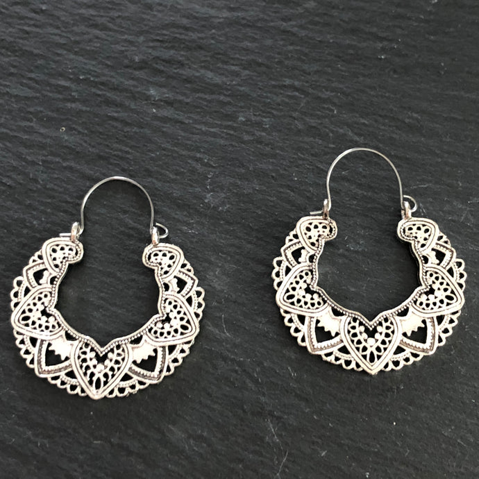 Medina silver boho crescent mandala earrings