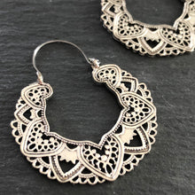 Load image into Gallery viewer, Medina silver boho crescent mandala earrings