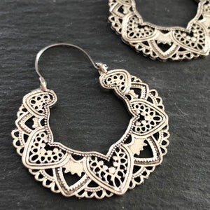 Medina silver boho crescent mandala earrings