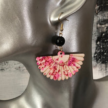 Load image into Gallery viewer, Mini Hidemi ethnic-inspired hand floral fan shaped wooden earrings in pink