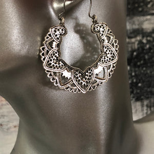 Medina silver boho crescent mandala earrings