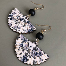 Load image into Gallery viewer, Mini Hidemi ethnic-inspired hand floral fan shaped wooden earrings in gray