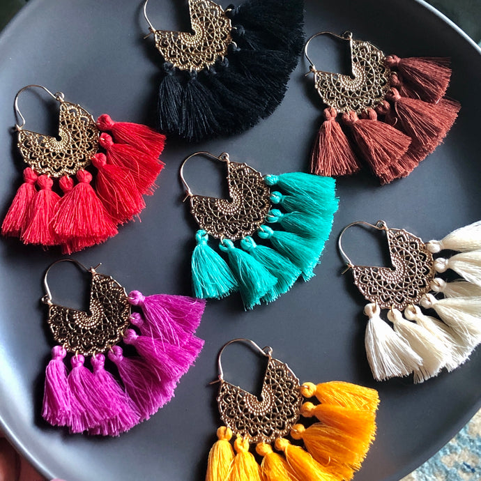 Deja boho chic crescent tassel earrings