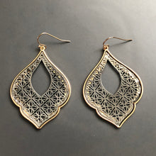 Load image into Gallery viewer, Naya ethnic inspired metallic tear drop earrings gunmetal and gold