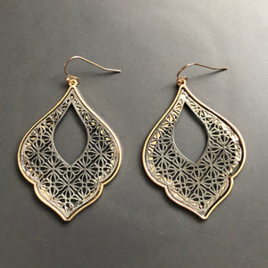 Naya ethnic inspired metallic tear drop earrings gunmetal and gold