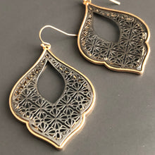 Load image into Gallery viewer, Naya ethnic inspired metallic tear drop earrings gunmetal and gold